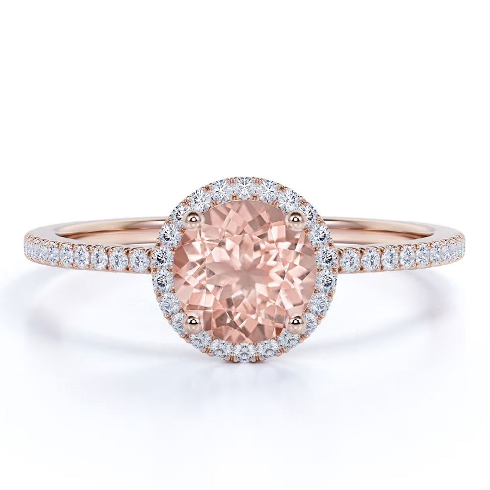 18K Gold Over Sterling Silver Morganite and Moissanite Engagement Ring I495