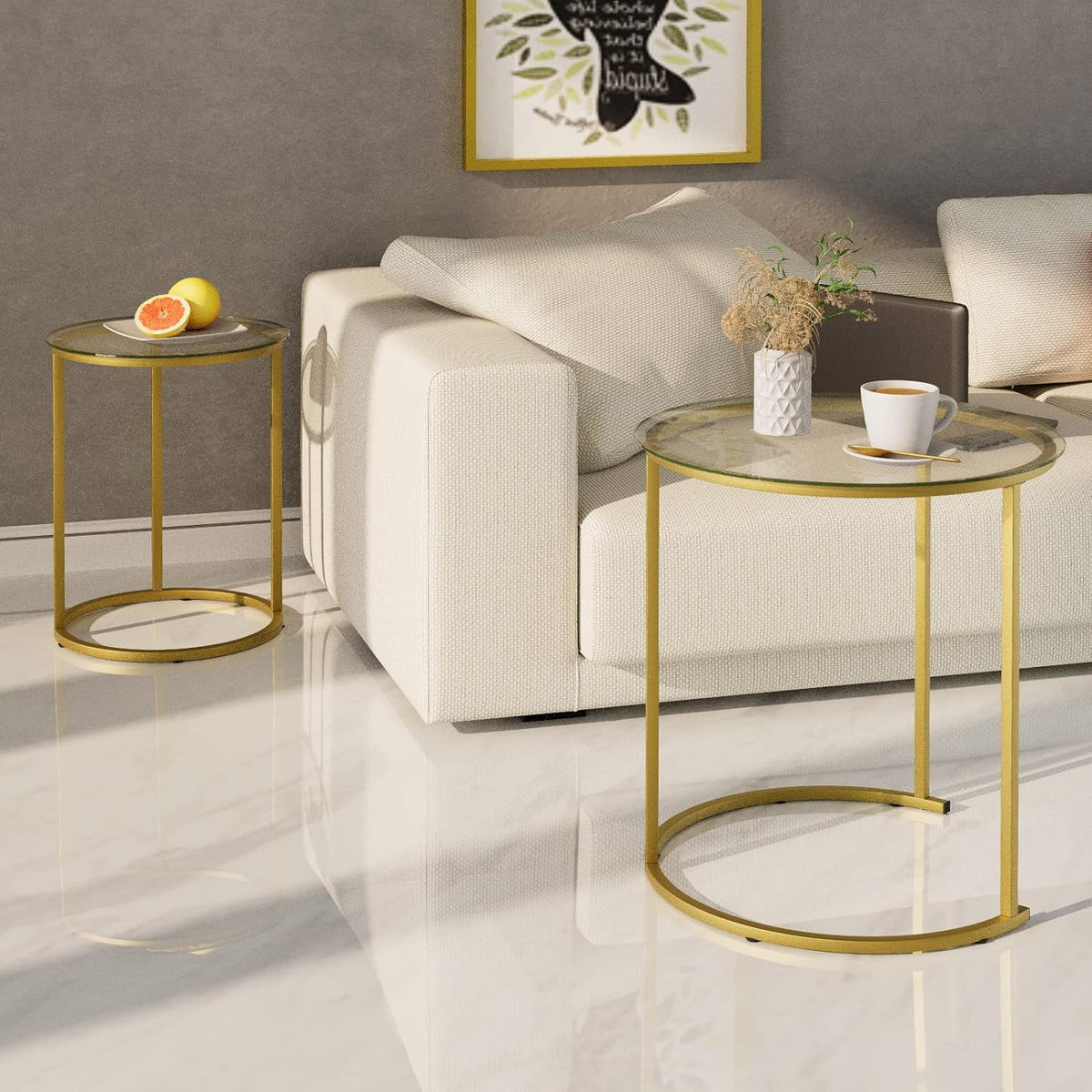 Black Tempered Glass Coffee Table Set of 2 W287822