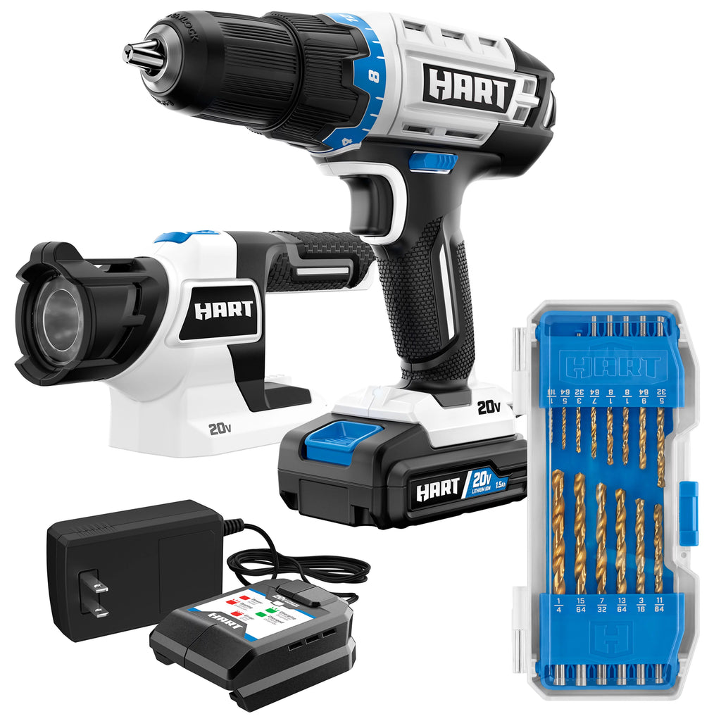 Cordless 1/2-inch Drill and LED Light Kit with 14-Piece Accessory Kit D9353
