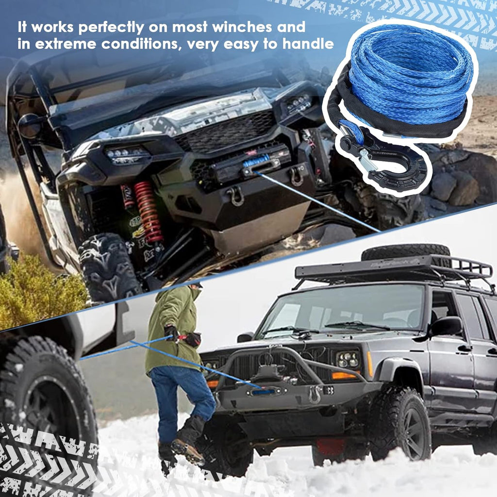 Synthetic Winch Rope 17/64'' x 50', 10000LBS 12 Strands with Protective Sleeve Winch Hook, Pack of 2 G684