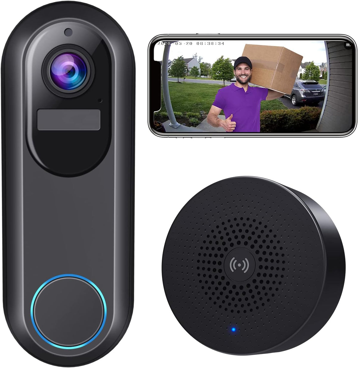 2 Pack 1080P HD WiFi Video Doorbell Camera with Wireless Chime R65187