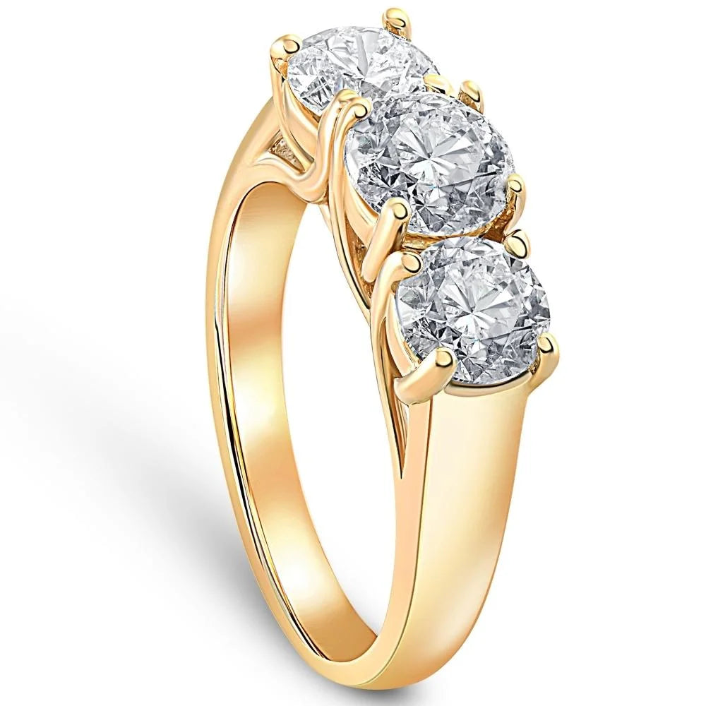 3ct Diamond Three Stone Ring 14k Yellow Gold M548