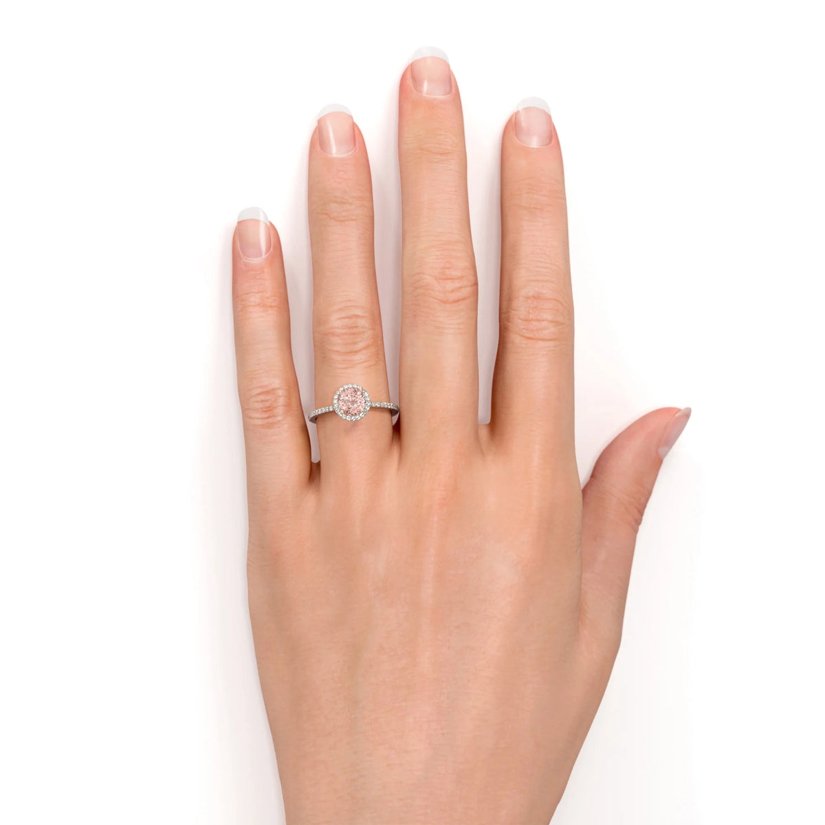18K Gold Over Sterling Silver Morganite and Moissanite Engagement Ring I495