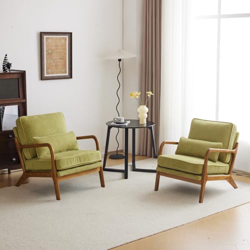Green Corduroy Upholstered Accent Chair with Pillow G2990