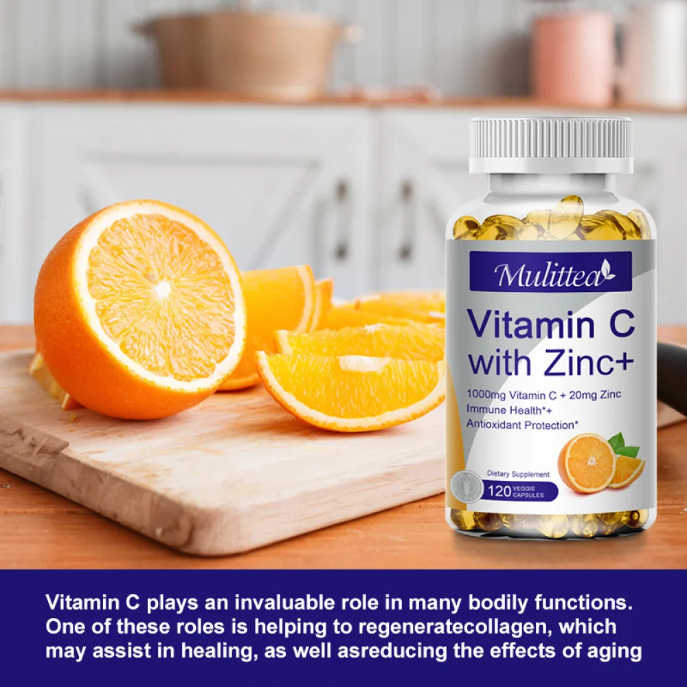 (2 PACK) Vitamin C with Zinc Supplement Capsules, 240 Veggie Capsules I5746