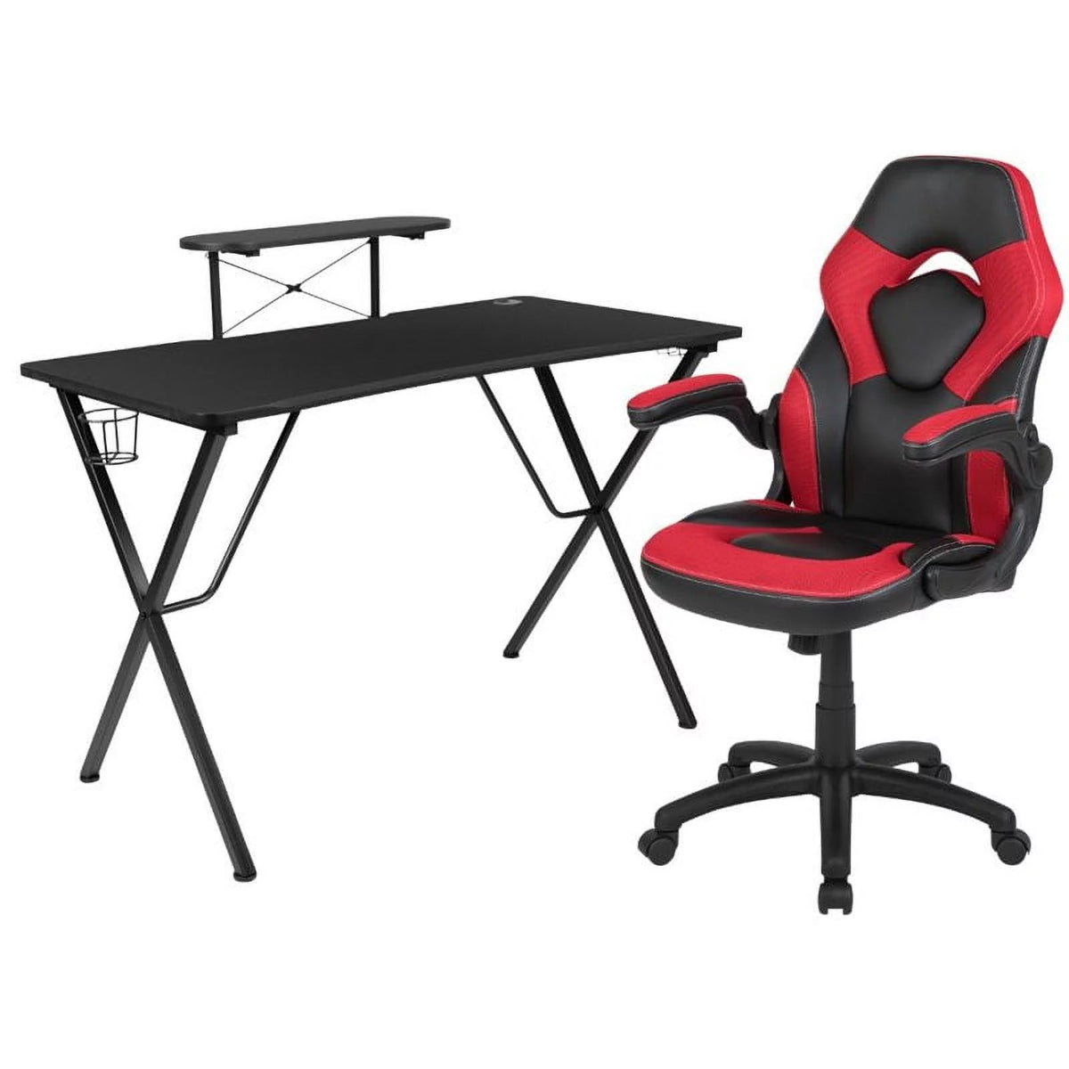 2 Piece Gaming Desk Set with Monitor Stand in Black and Red B85584