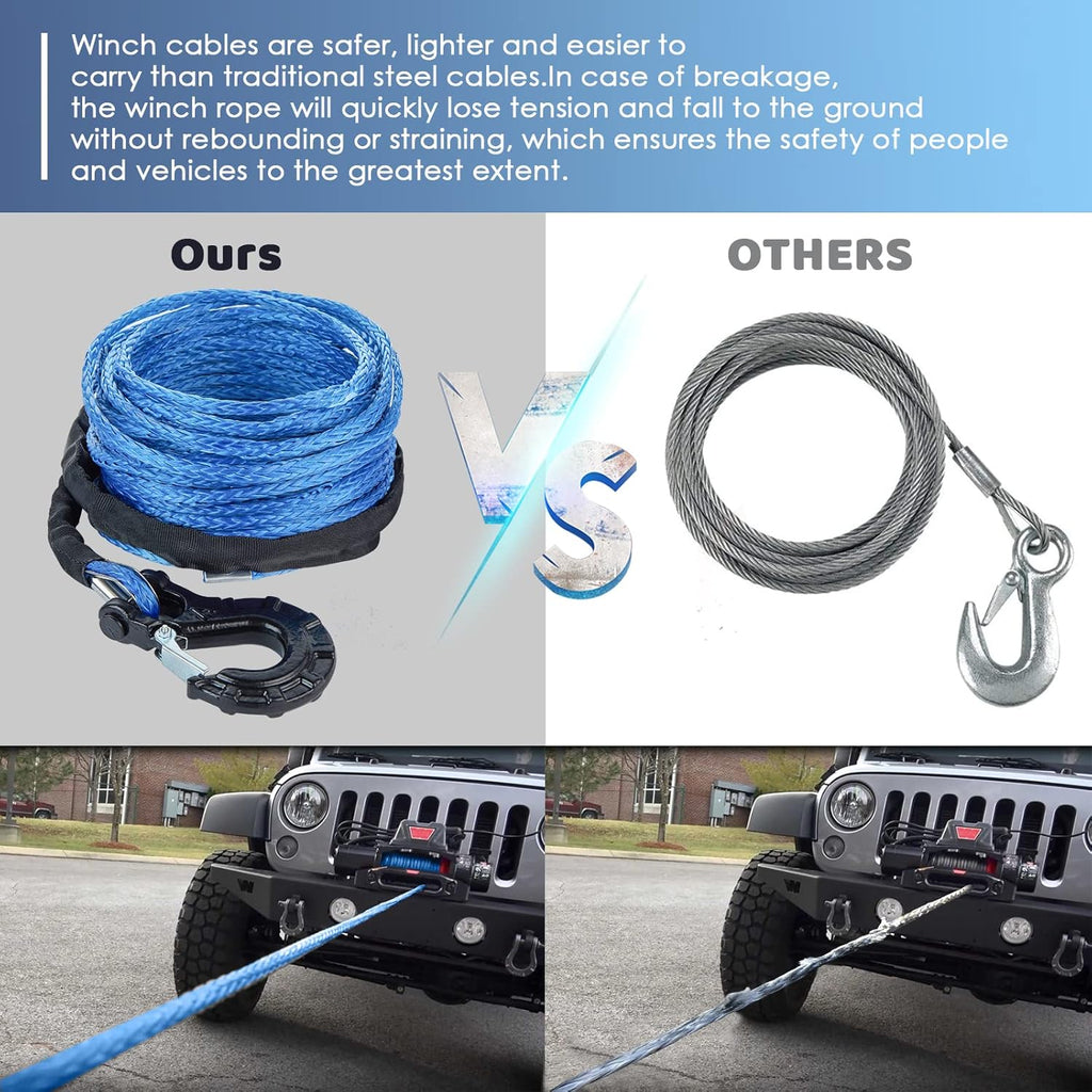 Synthetic Winch Rope 17/64'' x 50', 10000LBS 12 Strands with Protective Sleeve Winch Hook, Pack of 2 G684