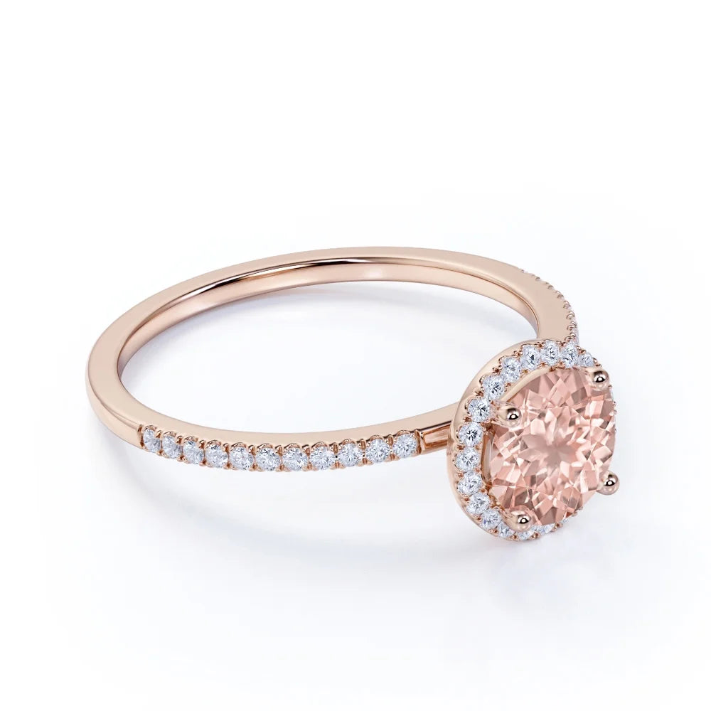 18K Gold Over Sterling Silver Morganite and Moissanite Engagement Ring I495