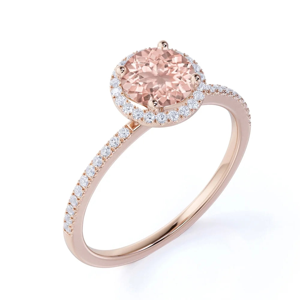 18K Gold Over Sterling Silver Morganite and Moissanite Engagement Ring I495