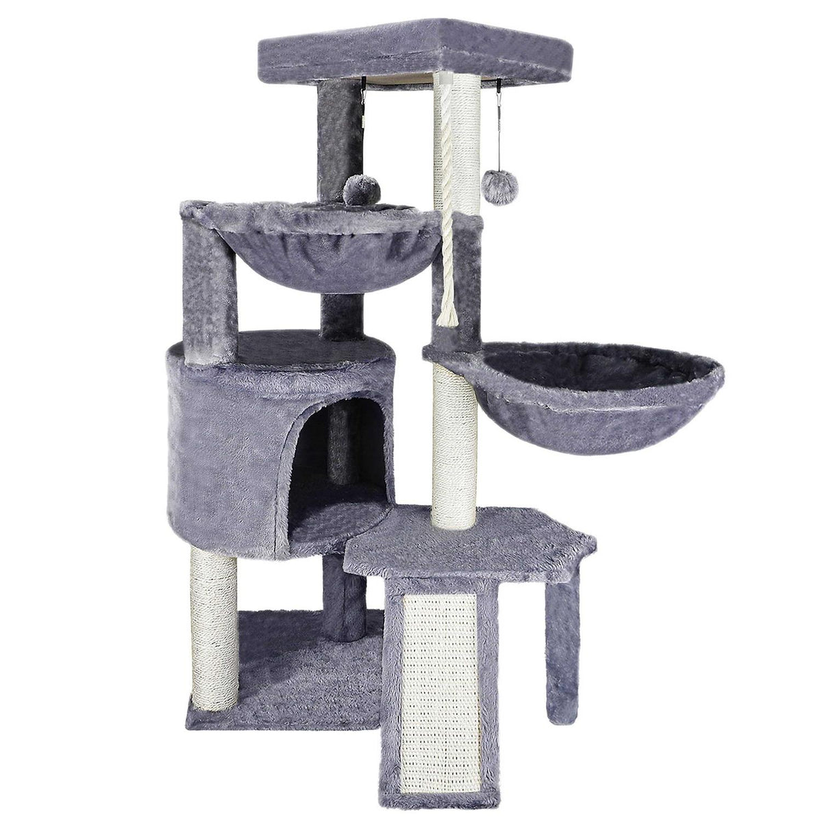 Three Layer Cat Tree with Cat Condo and Two Hammocks, Grey C620811