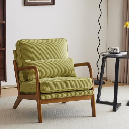 Green Corduroy Upholstered Accent Chair with Pillow G2990