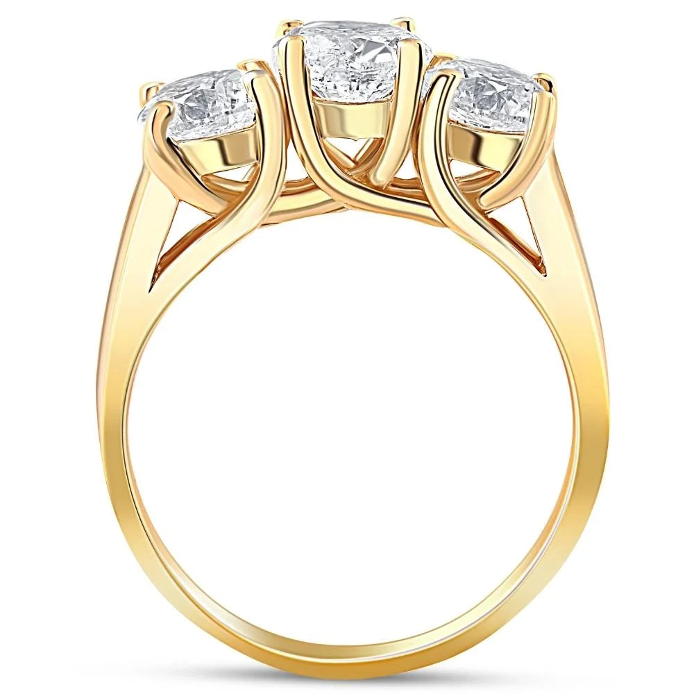 3ct Diamond Three Stone Ring 14k Yellow Gold M548