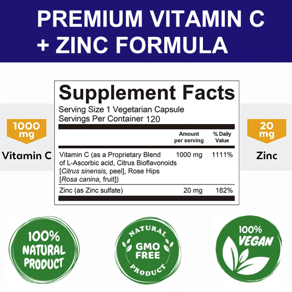 (2 PACK) Vitamin C with Zinc Supplement Capsules, 240 Veggie Capsules I5746
