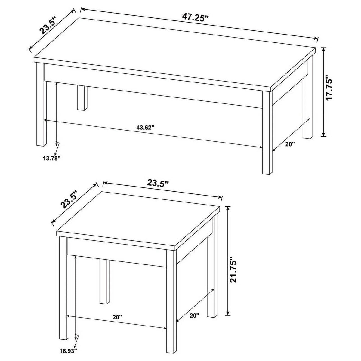 3-piece Pine and White Wood Coffee Table Set L1531