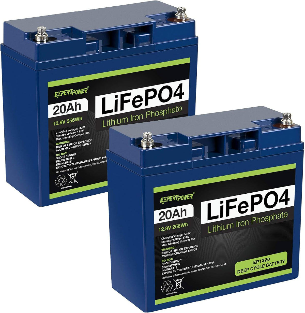 12V 20Ah Lithium LiFePO4 Deep Cycle Rechargeable Battery 2 Pack K5555
