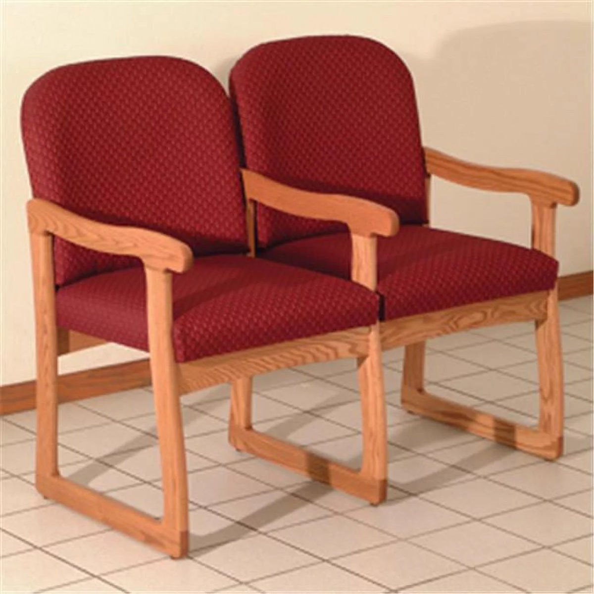 Medium Oak Two Seat Chair with Center Arms J136