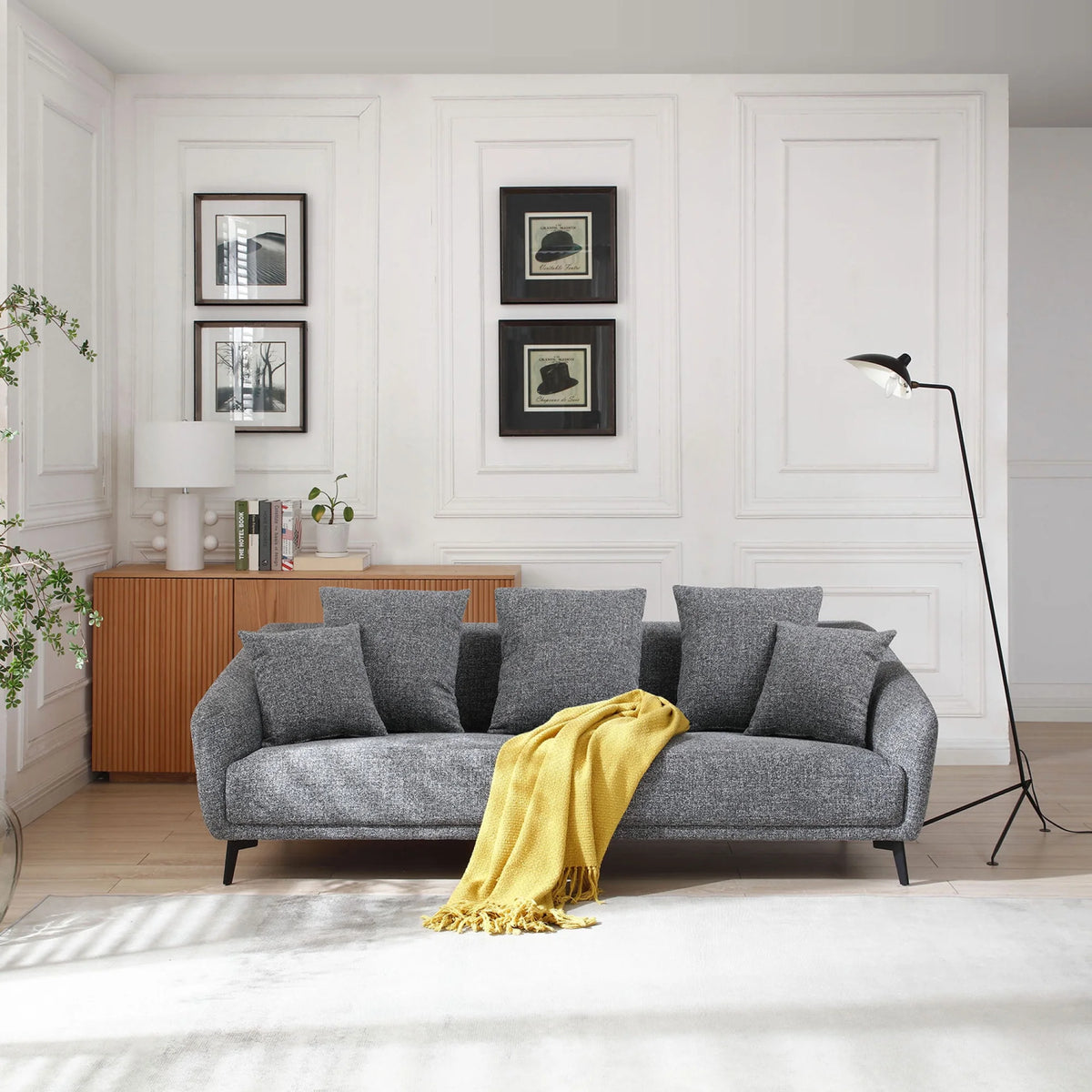 Dark Grey 3 Seater Fabric Sofa with 2 Pillows V282