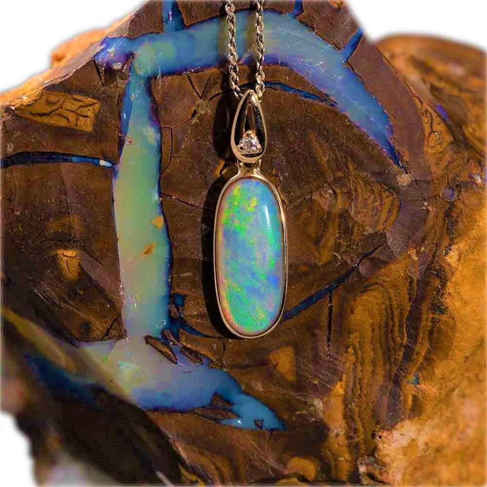 14KT Gold Diamond Opal Necklace R723