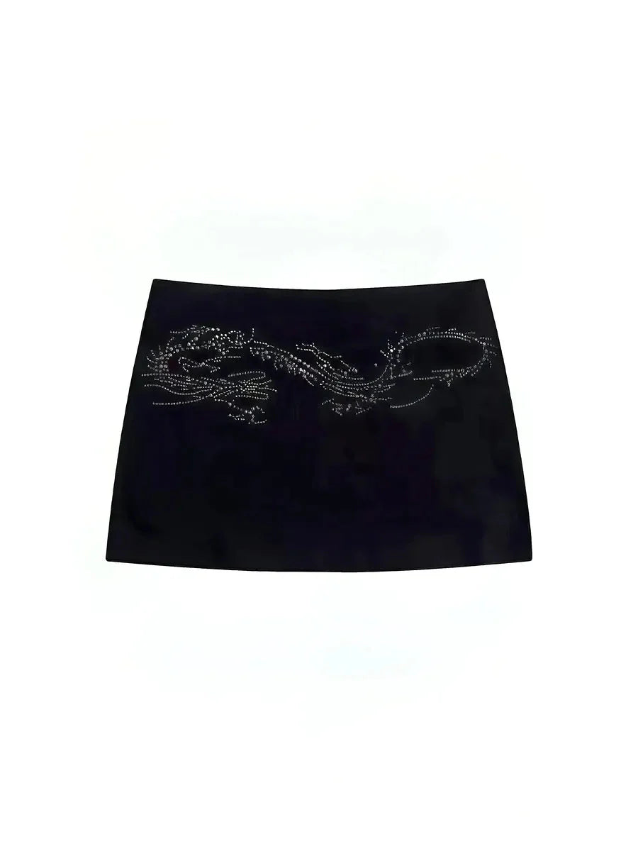 Rhinestone Dragon Pattern Low Waisted Skirt Q4198