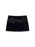 Rhinestone Dragon Pattern Low Waisted Skirt Q4198