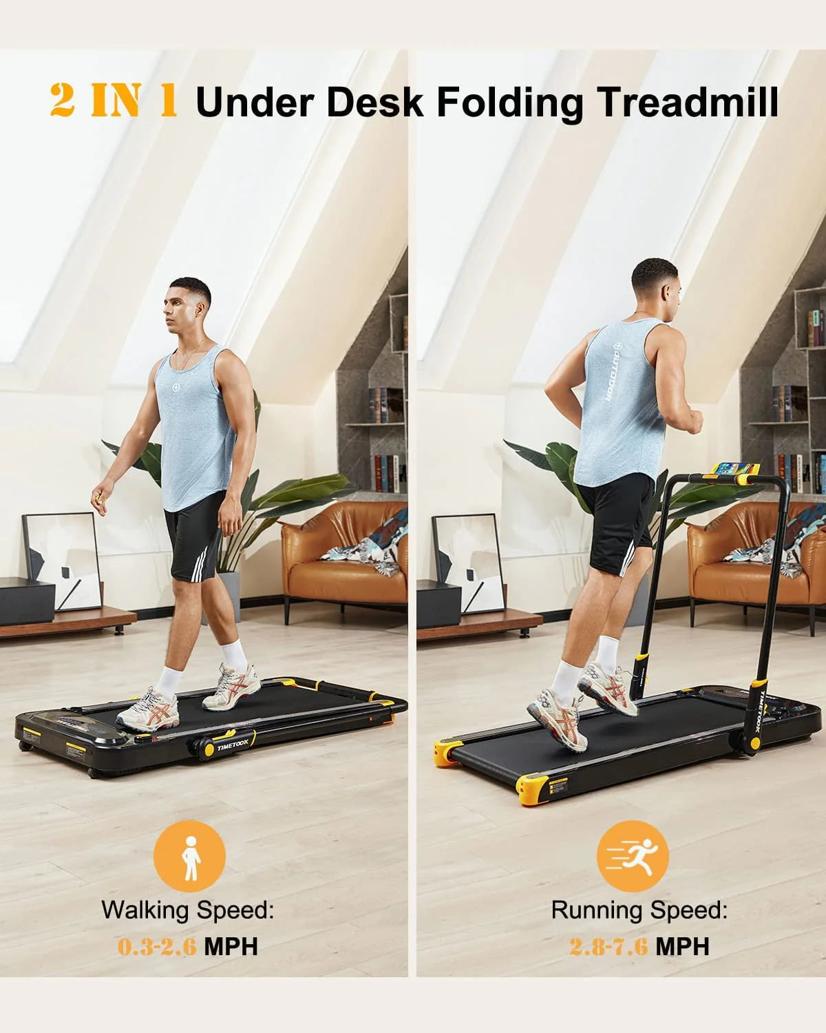 2 in 1 Portable Treadmill 2.5HP 265lb Weight Capacity I16412
