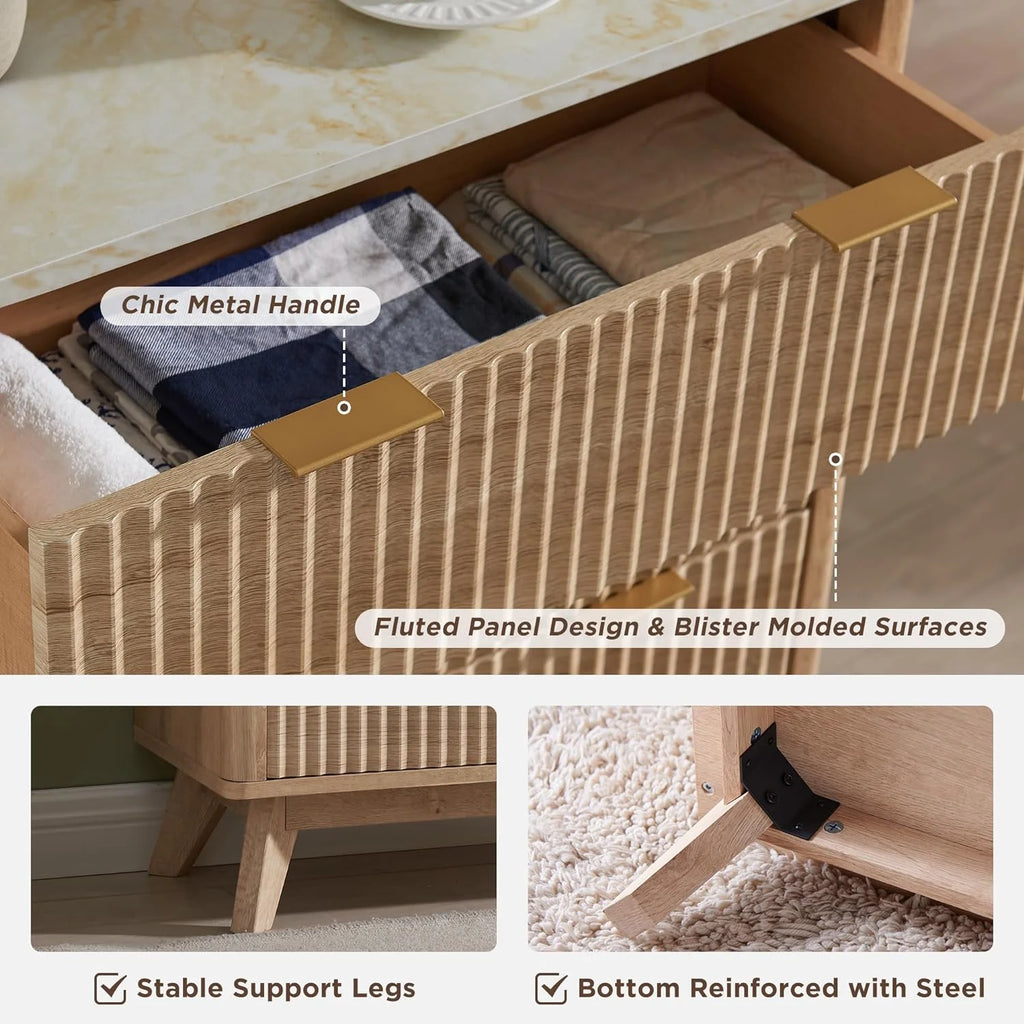 5 Drawer Faux Marble Top Wood Dresser K2144
