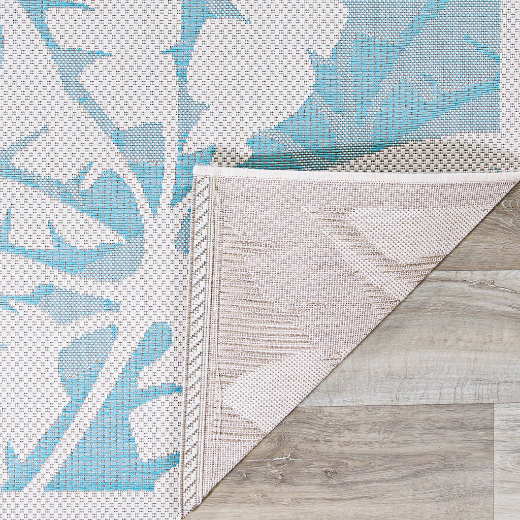 Ivory-Turquoise Blue Indoor Outdoor Area Rug 3'9" x 5'5" Q7325