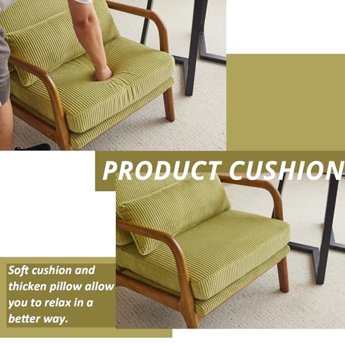 Green Corduroy Upholstered Accent Chair with Pillow G2990