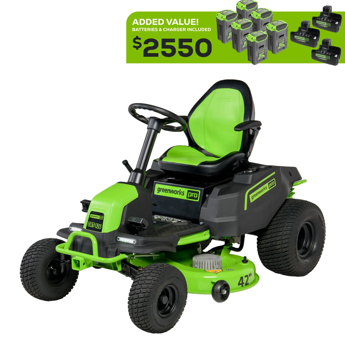 60V 42 Cordless Battery Riding Lawn Mower with 8.0Ah Batteries Q26811