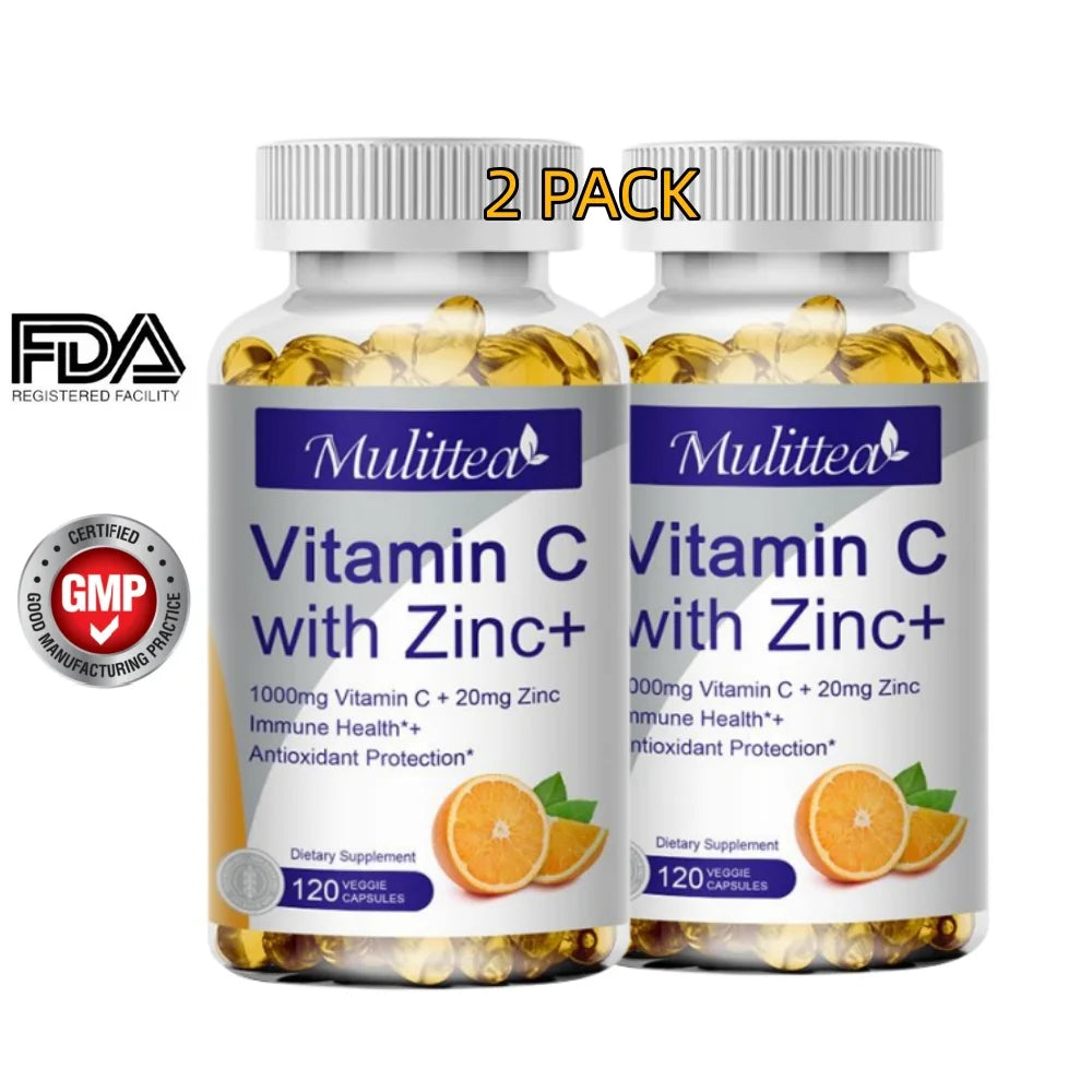 (2 PACK) Vitamin C with Zinc Supplement Capsules, 240 Veggie Capsules I5746