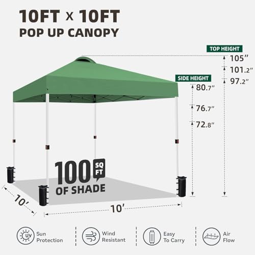 10x10 Pop Up Canopy Tent Waterproof with Wheeled Bag and 4 Sandbags V31118