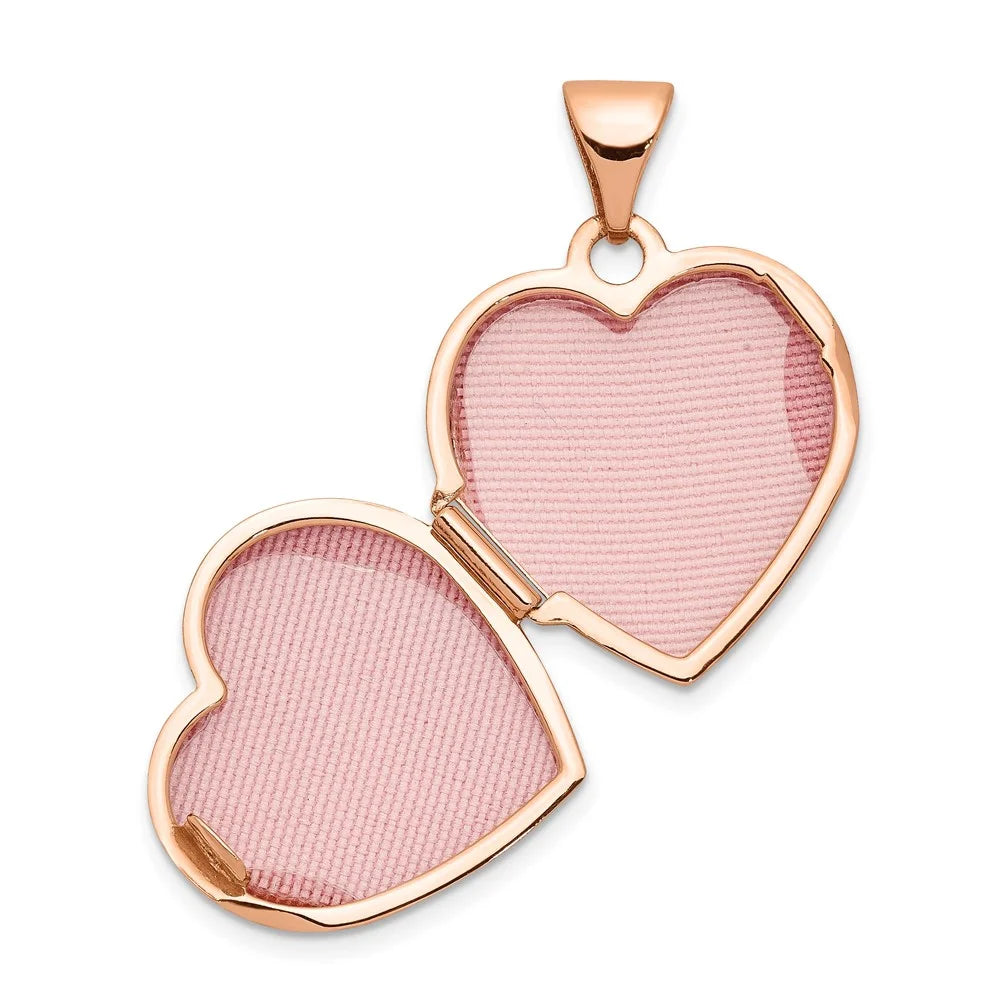 14K Rose Gold 15 mm Reversible Heart Locket Pendant C6195