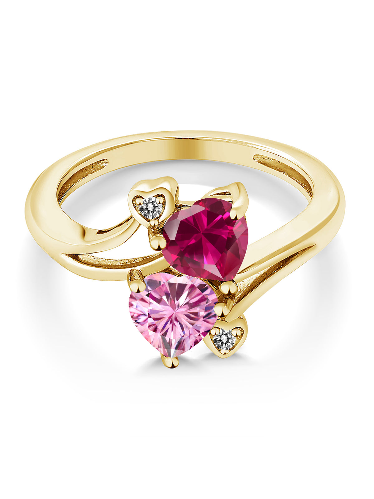 18K Yellow Gold Plated Silver Red Created Ruby Pink Moissanite White Diamond Ring I6213
