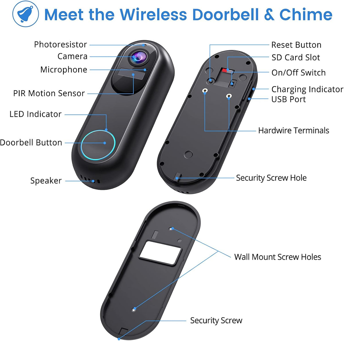 2 Pack 1080P HD WiFi Video Doorbell Camera with Wireless Chime R65187
