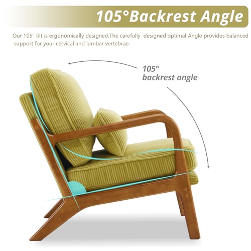 Green Corduroy Upholstered Accent Chair with Pillow G2990