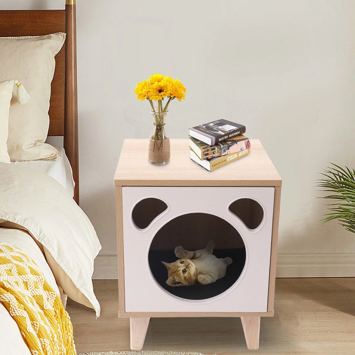 Wooden Cat House End Table F974