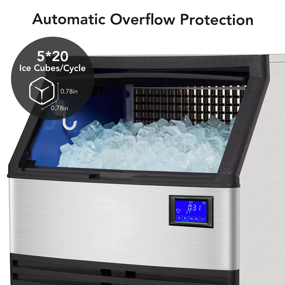 110V Commercial Ice Maker 176lbs/24h with 99 lbs Storage L9187