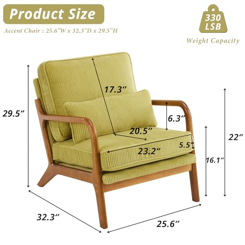 Green Corduroy Upholstered Accent Chair with Pillow G2990