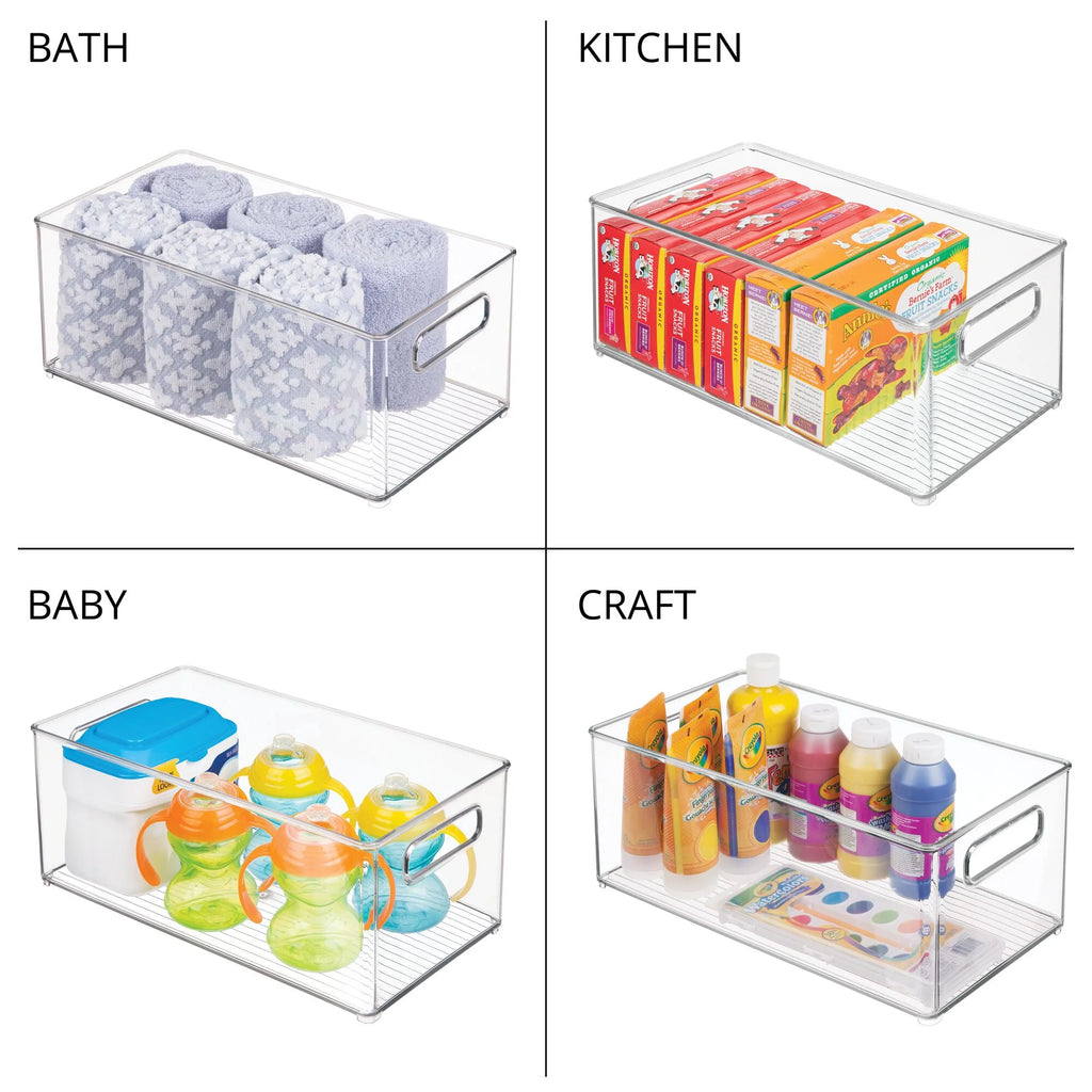 Large Deep Plastic Storage Organizer Bin with Handles, Clear V40447