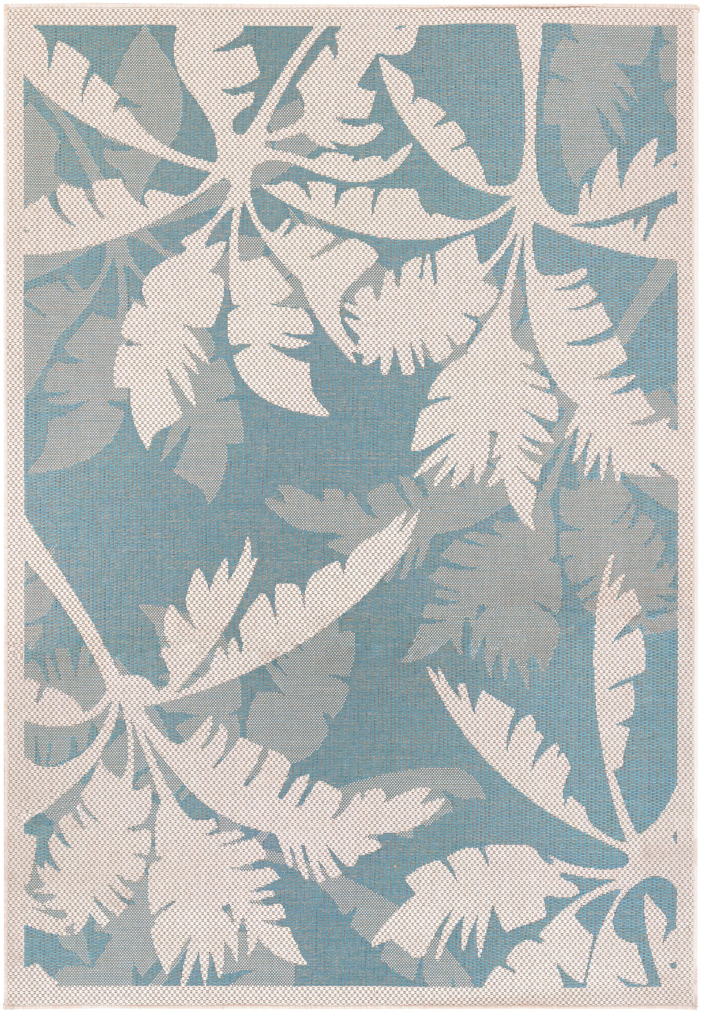 Ivory-Turquoise Blue Indoor Outdoor Area Rug 3'9" x 5'5" Q7325