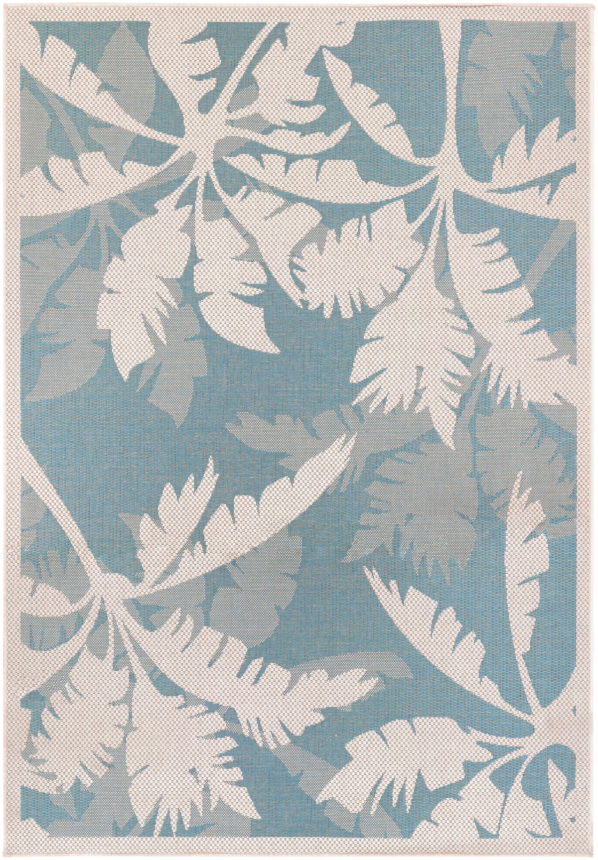 Ivory-Turquoise Blue Indoor Outdoor Area Rug 3'9" x 5'5" Q7325
