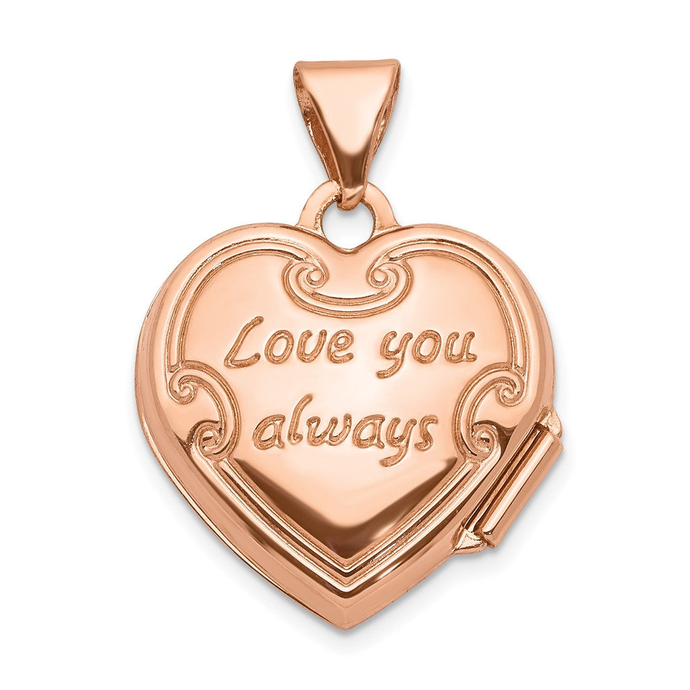 14K Rose Gold 15 mm Reversible Heart Locket Pendant C6195
