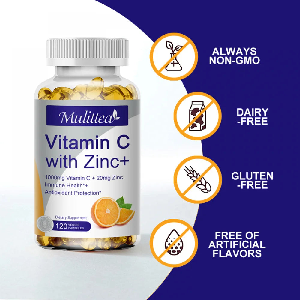 (2 PACK) Vitamin C with Zinc Supplement Capsules, 240 Veggie Capsules I5746