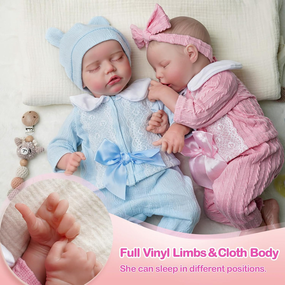 17 Inch Realistic Reborn Baby Dolls Twins Soft Body Poseable Limbs I186530