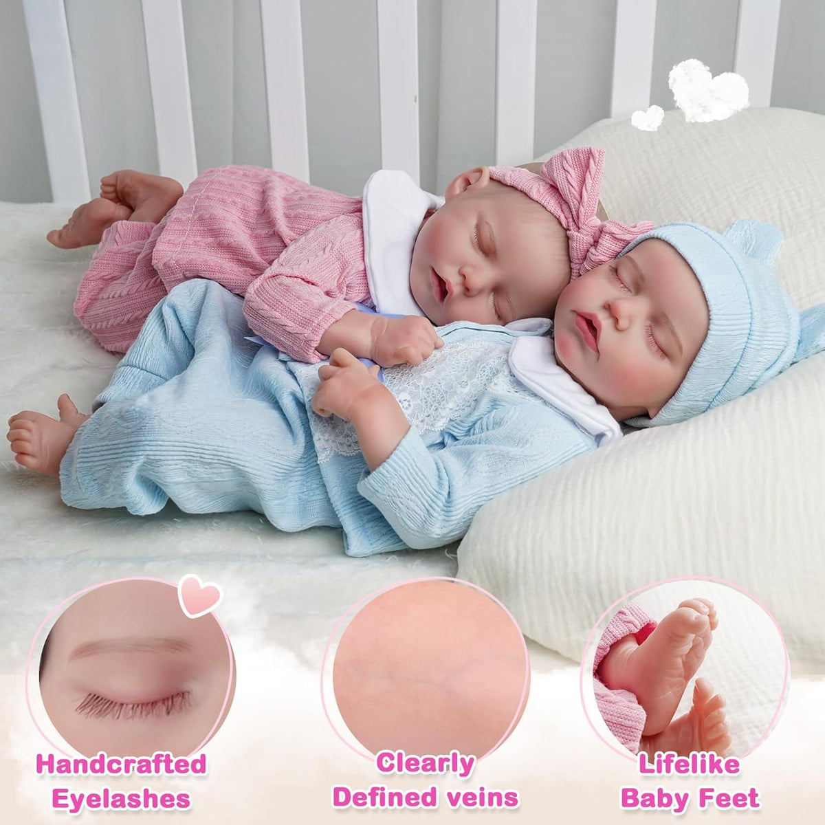 17 Inch Realistic Reborn Baby Dolls Twins Soft Body Poseable Limbs I186530
