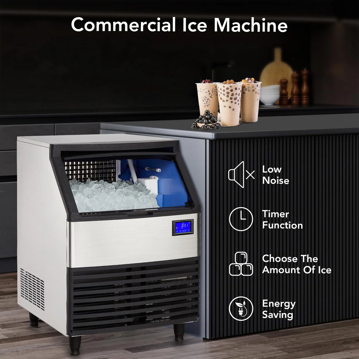 110V Commercial Ice Maker 176lbs/24h with 99 lbs Storage L9187