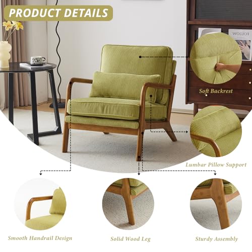 Green Corduroy Upholstered Accent Chair with Pillow G2990