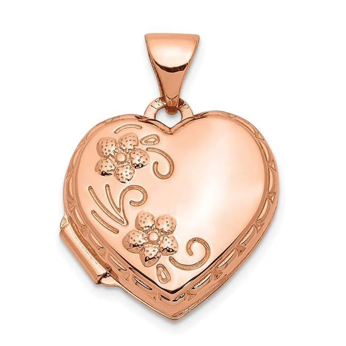 14K Rose Gold 15 mm Reversible Heart Locket Pendant C6195
