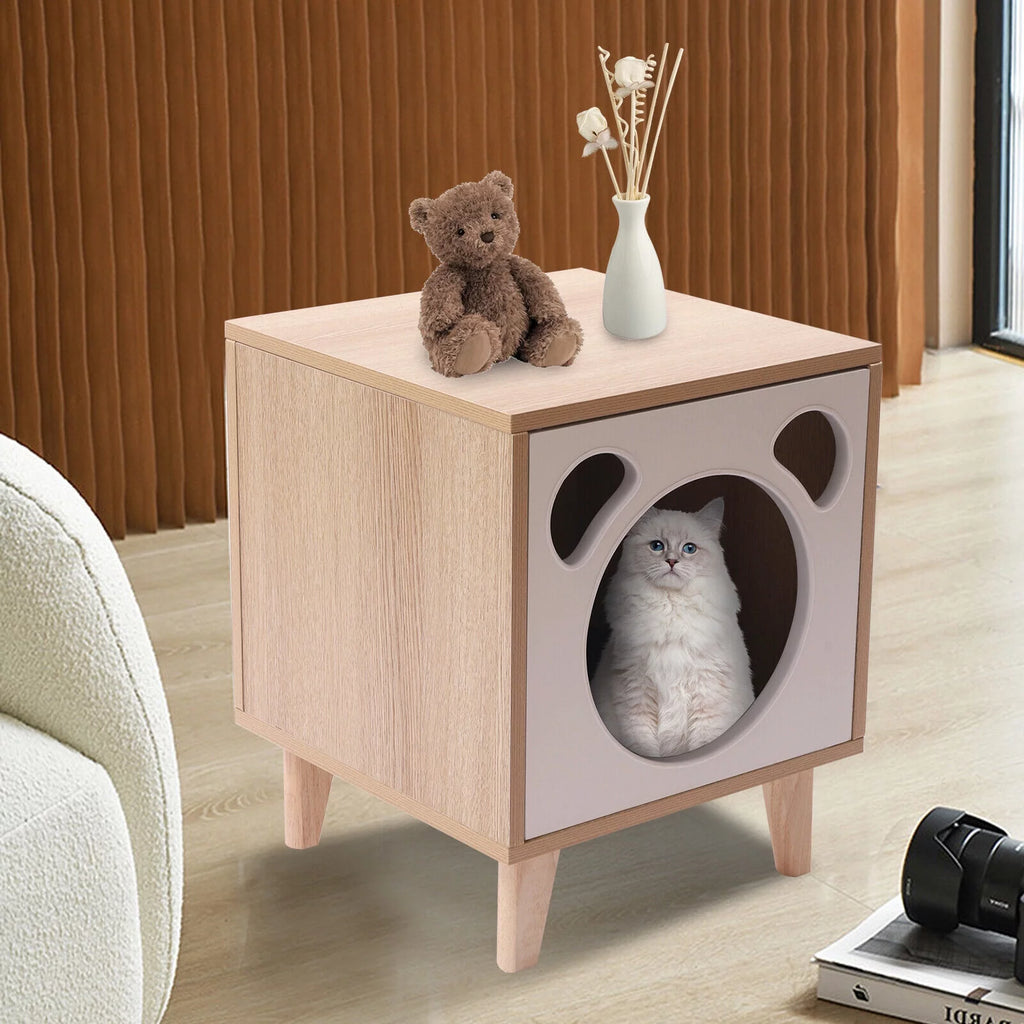 Wooden Cat House End Table F974
