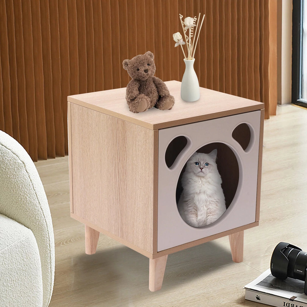 Wooden Cat House End Table F974